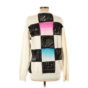 Bossi Sportswear Boston White Fisherman Knit Sweater Graphic Spray paint Small